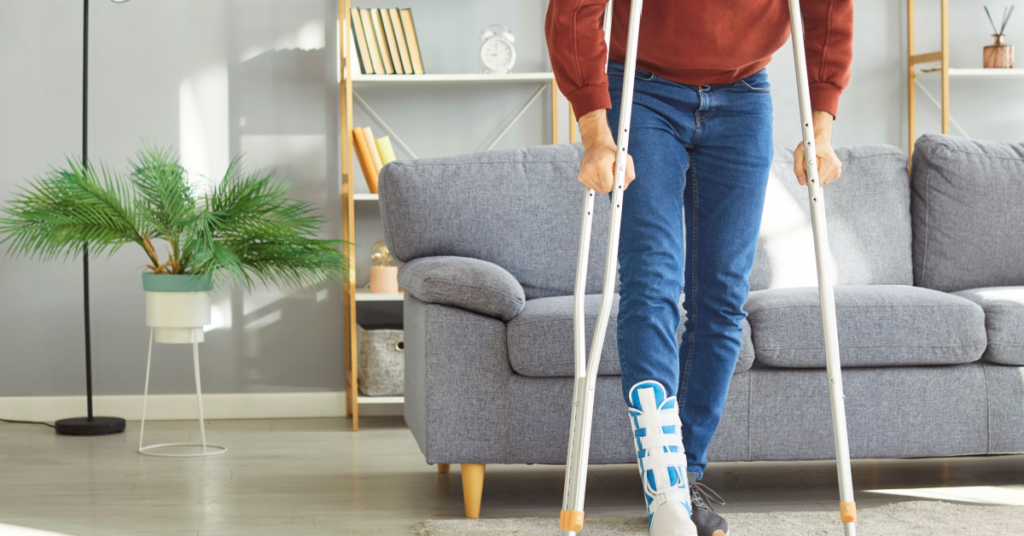 male on crutches for catatrophic injury