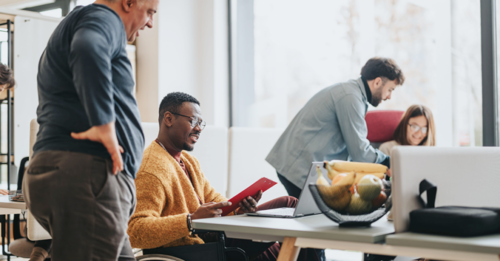 person in wheelchair at work
