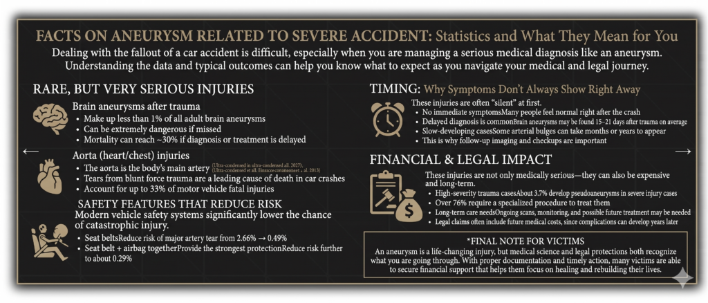 aneurysm after severe accident infographic. gemini ai generated image.