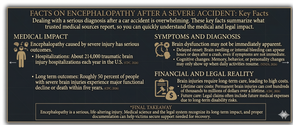 Encephalopathy After a Severe Accident Infographic. gemini ai generated image.
